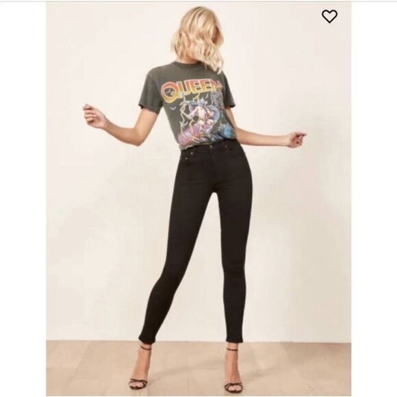 Reformation Jeans Women's Size 24 Black Harper High Rise Skinny Denim - Picture 1 of 8